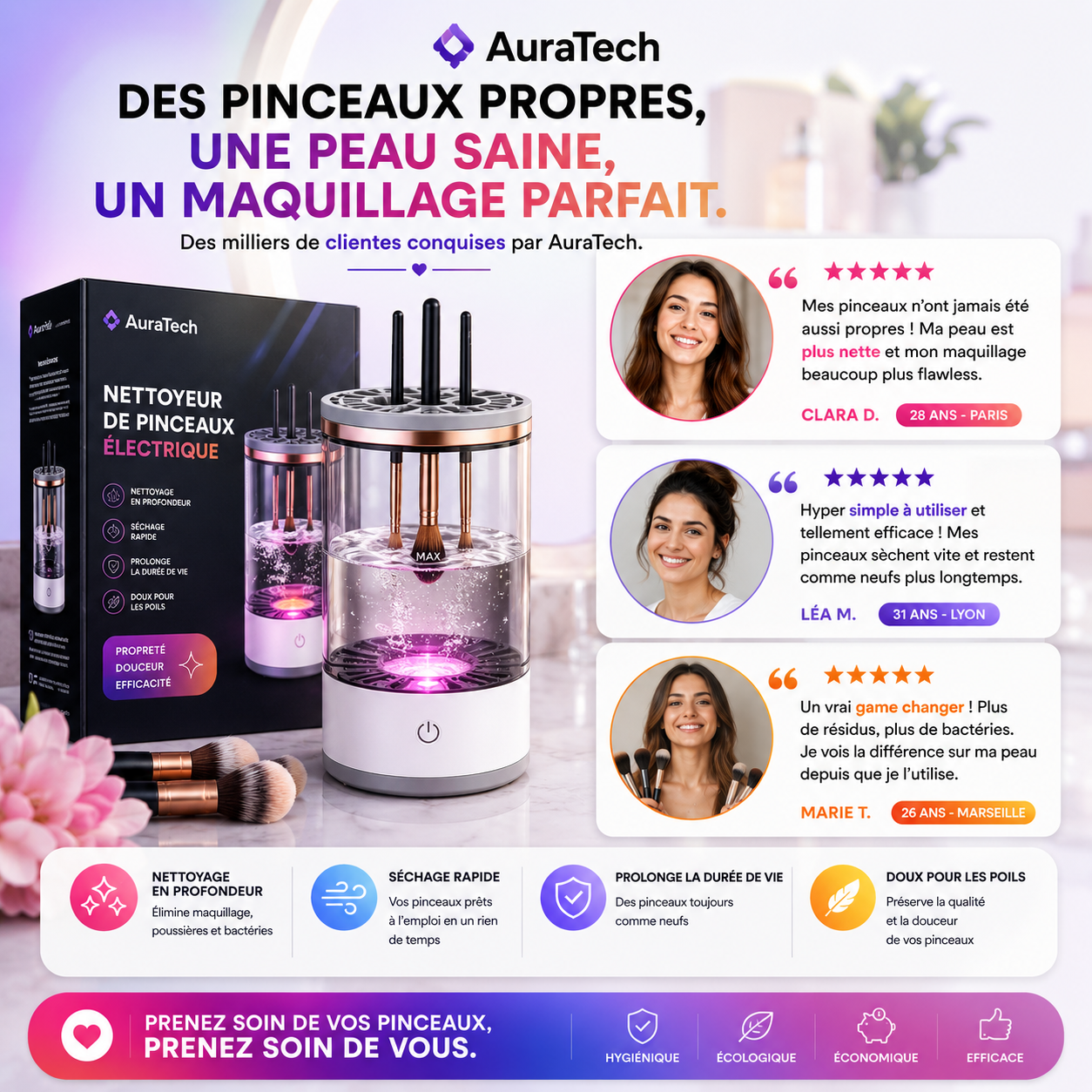 Nettoyeur de brosse de maquillage électrique Portable