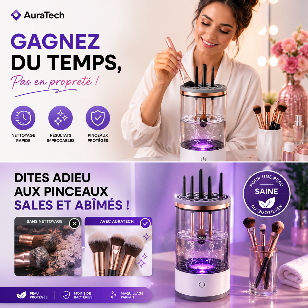 Nettoyeur de brosse de maquillage électrique Portable
