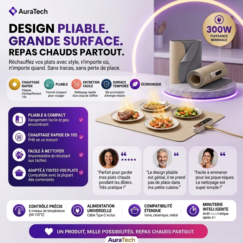 Plaque Chauffante Electrique Pliable en Silicone