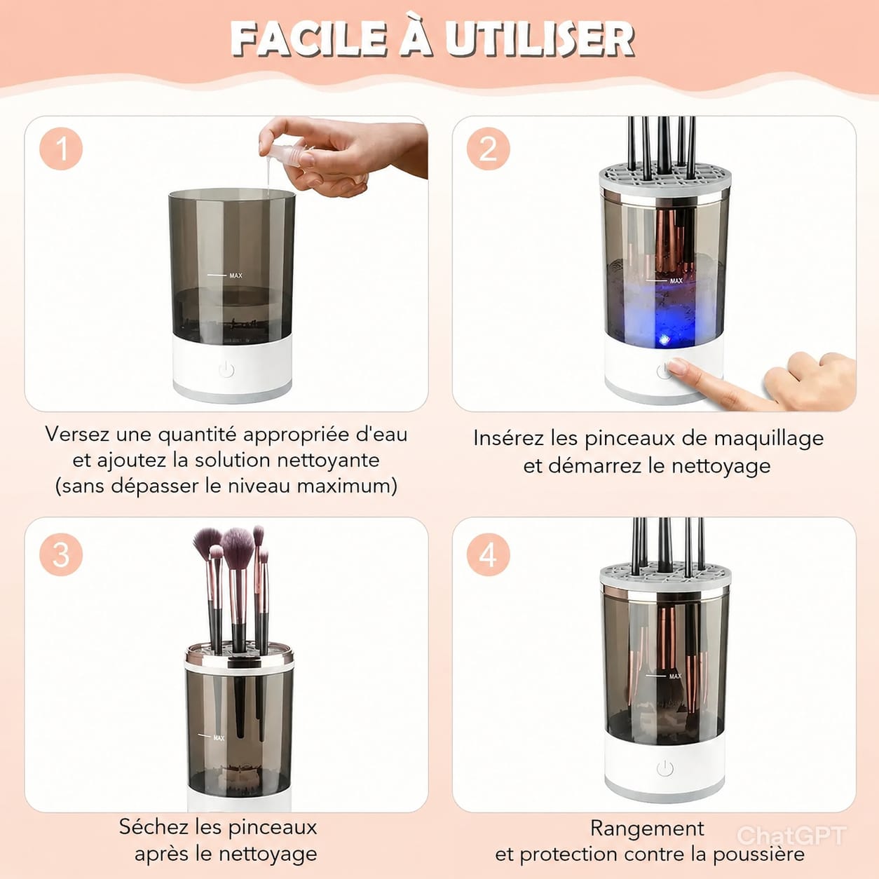 Nettoyeur de brosse de maquillage électrique Portable