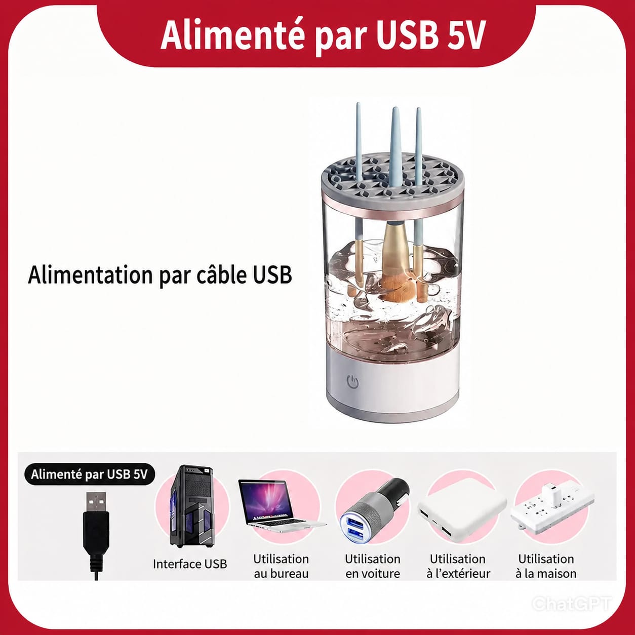 Nettoyeur de brosse de maquillage électrique Portable