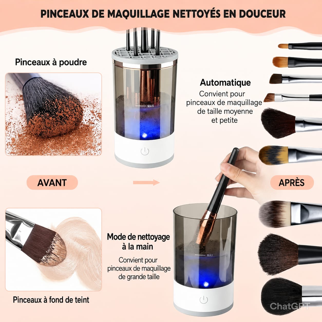 Nettoyeur de brosse de maquillage électrique Portable